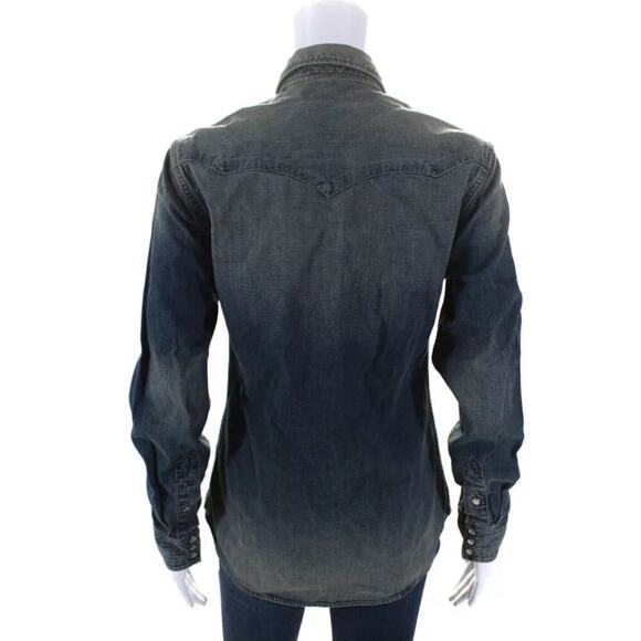 RRL Ralph Lauren Icon Western Shirt Blue Denim Size 2 - Picture 3 of 8